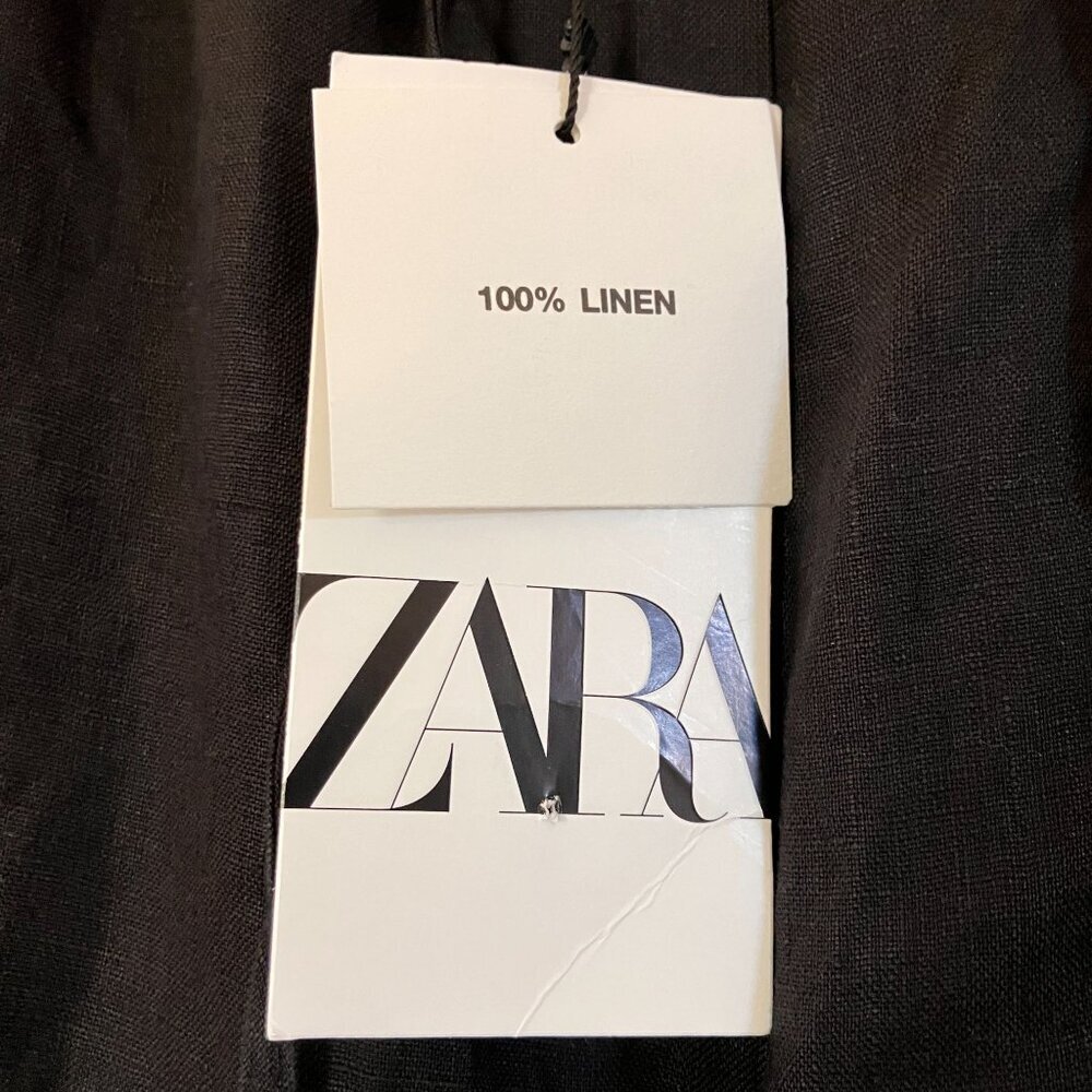 Zara Womens 100% Linen Wide Leg Drawstring Pockets Pants Size XL Black SP NWT - Picture 6 of 12